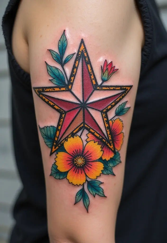 50 Star Tattoo Meaning Ideas and Symbolism Explained! - 7. Star with Flowers