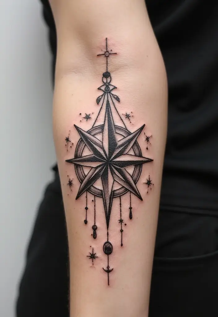 30 Star Tattoos That Are Timeless and Beautiful 7 30 Star Tattoos That Are Timeless and Beautiful - 7. Star and Compass Tattoos