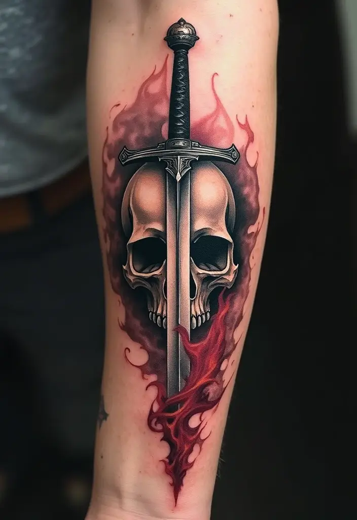 50 Sword Tattoo Designs and Symbolism to Inspire Your Next Ink 7 50 Sword Tattoo Designs and Symbolism to Inspire Your Next Ink - 7. Sword and Skull