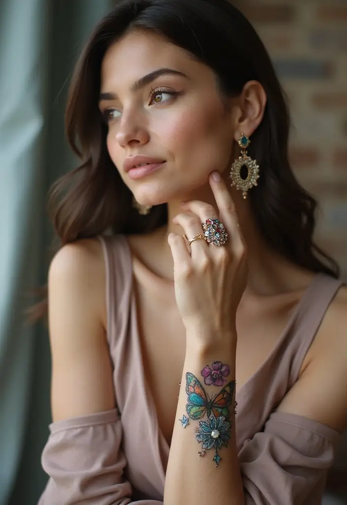 50 Beautiful Butterfly Hand Tattoos for Women: Creative Designs to Inspire Your Next Body Art 28 50 Beautiful Butterfly Hand Tattoos for Women: Creative Designs to Inspire Your Next Body Art - 28. Butterfly with Embellishments