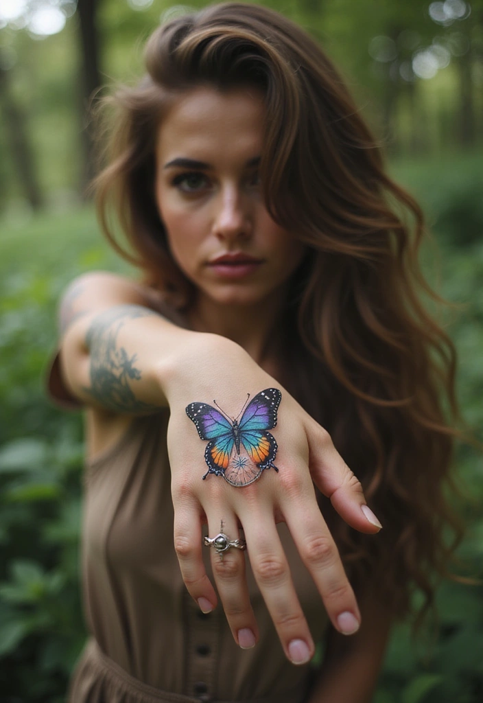 50 Beautiful Butterfly Hand Tattoos for Women: Creative Designs to Inspire Your Next Body Art 30 50 Beautiful Butterfly Hand Tattoos for Women: Creative Designs to Inspire Your Next Body Art - 30. Butterfly and Compass
