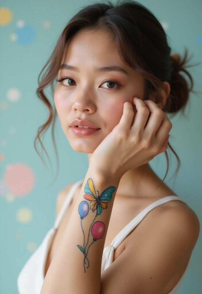 50 Beautiful Butterfly Hand Tattoos for Women: Creative Designs to Inspire Your Next Body Art 32 50 Beautiful Butterfly Hand Tattoos for Women: Creative Designs to Inspire Your Next Body Art - 32. Butterfly with Balloons