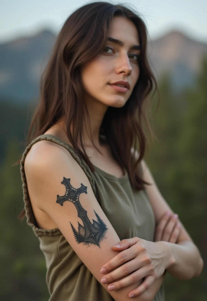 50 Cross Tattoo Ideas for Men and Women with Deep Meaning - 8. Cross with Nature Elements