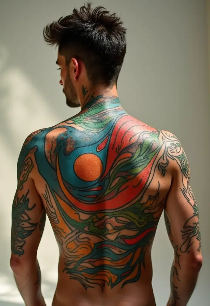 30 Back Tattoo Ideas for Men with Bold and Powerful Designs 8 30 Back Tattoo Ideas for Men with Bold and Powerful Designs - 8. Abstract Art