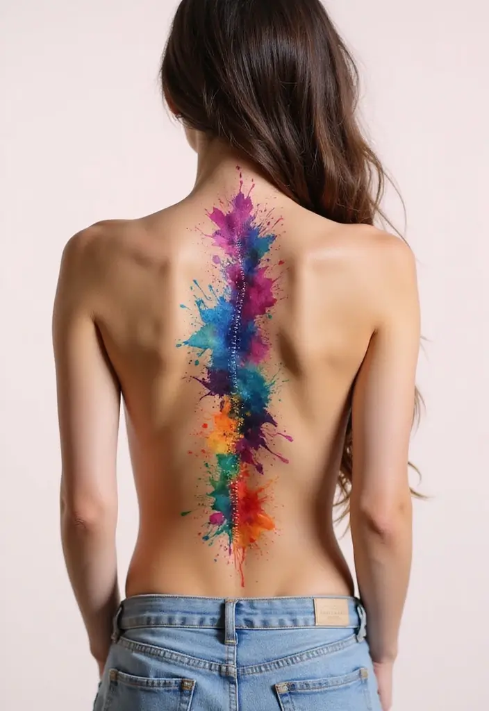 50 Baddie Women’s Spine Tattoos That Look Absolutely Stunning - 8. Watercolor Wonders