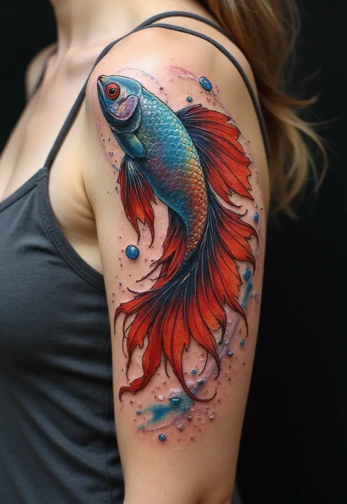 50 Betta Fish Tattoo Ideas with Unique and Colorful Designs 8 50 Betta Fish Tattoo Ideas with Unique and Colorful Designs - 8. Betta Fish with Abstract Art