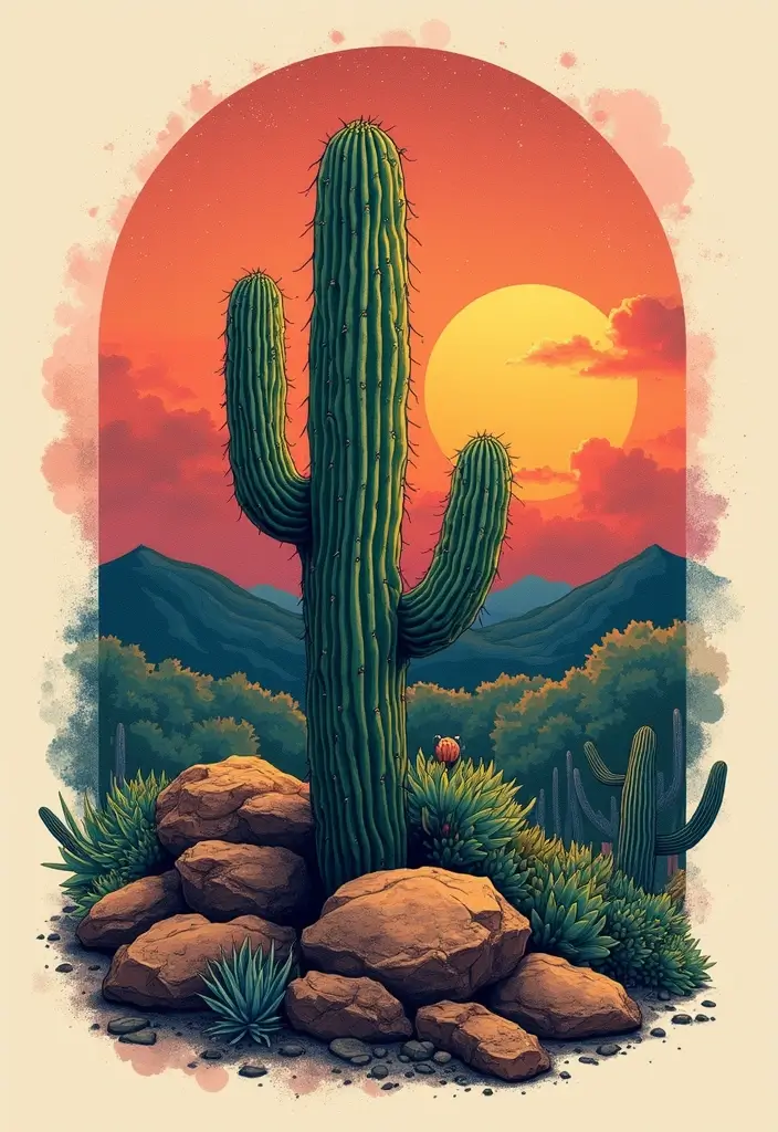 50 Cactus Tattoo Ideas with Minimalist and Symbolic Styles 8 50 Cactus Tattoo Ideas with Minimalist and Symbolic Styles - 8. Cactus in a Landscape