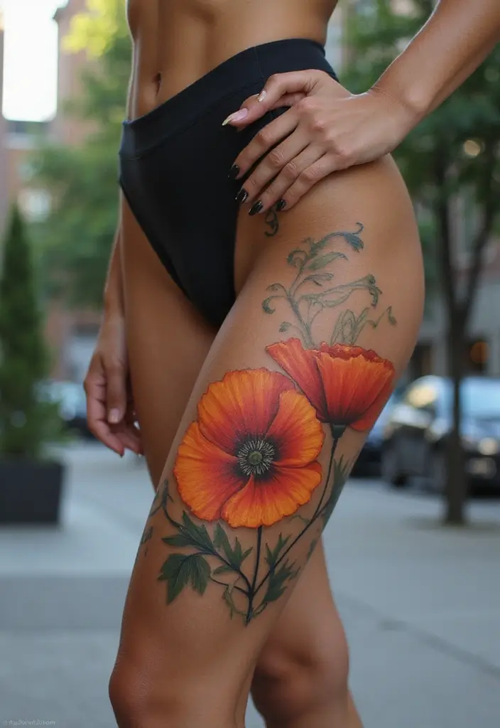 50 California Poppy Tattoo Ideas with Symbolism and Beauty - 8. Abstract California Poppy Art