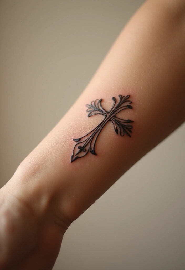 30 Cross Tattoos on Wrist with Meaningful and Elegant Designs 8 30 Cross Tattoos on Wrist with Meaningful and Elegant Designs - 8. Script Cross Tattoo