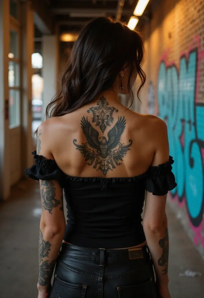 30 Female Back Tattoos That Are Elegant and Powerful 8 30 Female Back Tattoos That Are Elegant and Powerful - 8. Bold Black Outlines