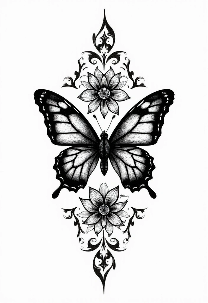 50 Half Butterfly Half Flower Tattoo Designs and Inspirations - 8. Tribal Fusion