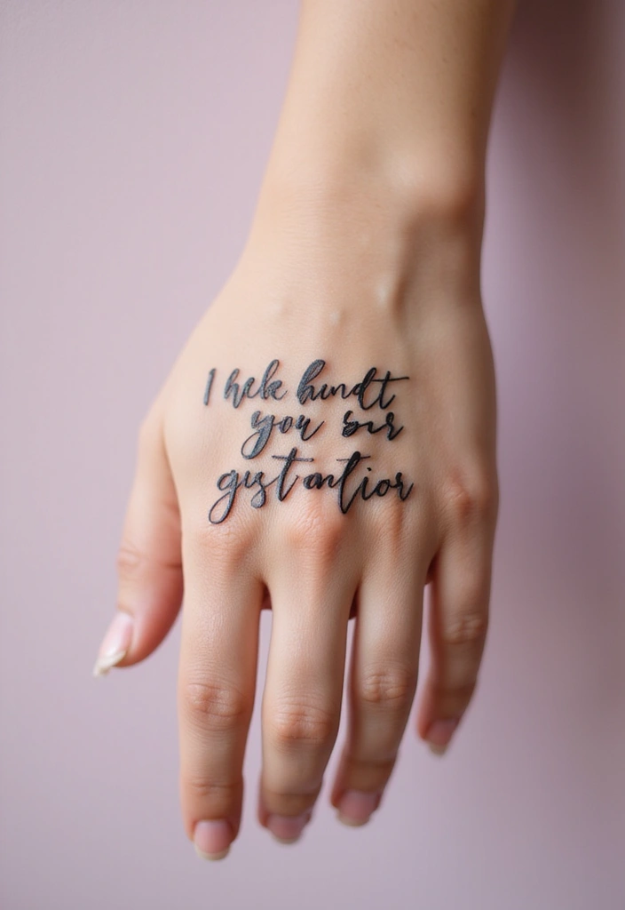 50 Beautiful Hand Tattoos for Women with Unique Design Ideas 8 50 Beautiful Hand Tattoos for Women with Unique Design Ideas - 8. Quote Tattoos