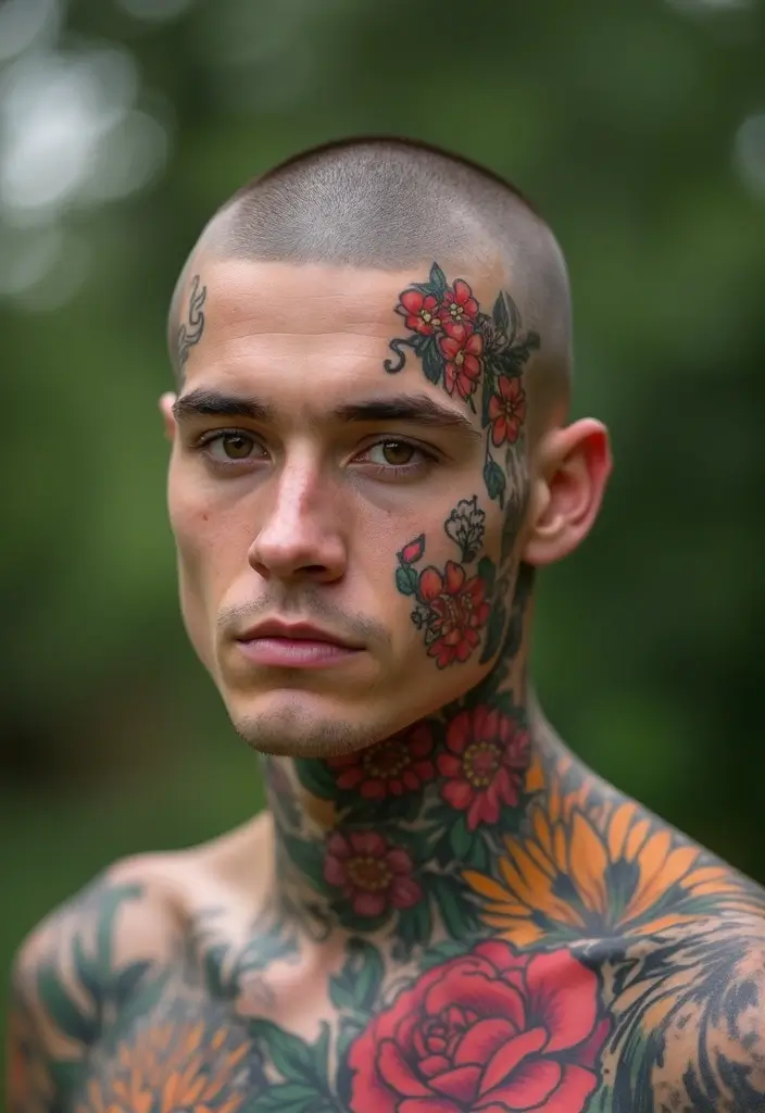30 Head Tattoos for Men with Unique and Creative Styles 8 30 Head Tattoos for Men with Unique and Creative Styles - 8. Floral Motifs