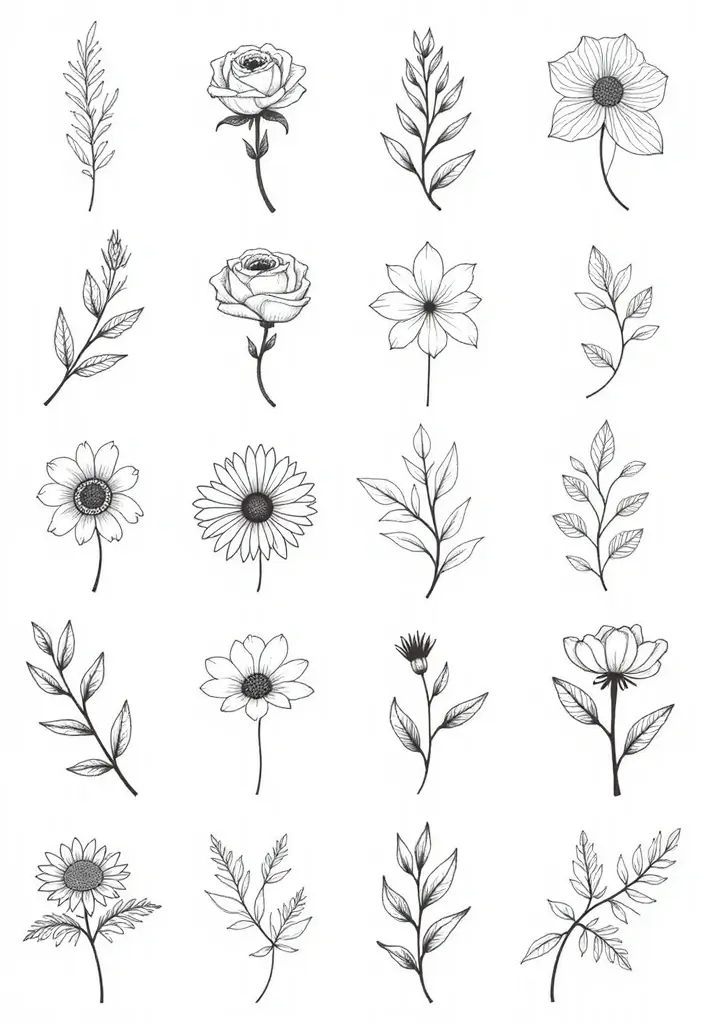 50 Line Art Custom Tattoos for Minimalist and Creative Designs 8 50 Line Art Custom Tattoos for Minimalist and Creative Designs - 8. Floral Patterns