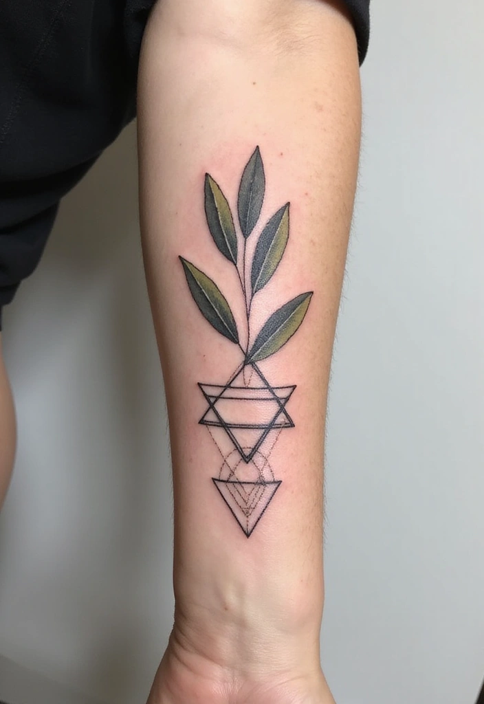 30 Olive Branch Tattoo Meaning and Design Inspirations - 8. Geometric Olive Branch