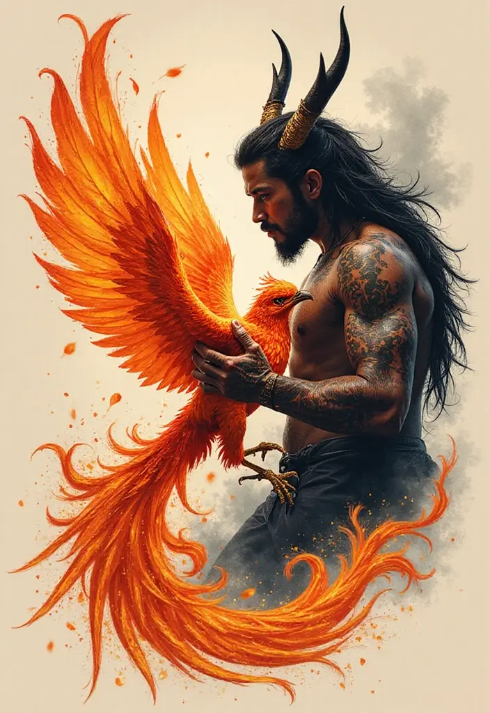 50 Oni Tattoo Designs with Powerful Japanese Symbolism 8 50 Oni Tattoo Designs with Powerful Japanese Symbolism - 8. Oni and the Phoenix