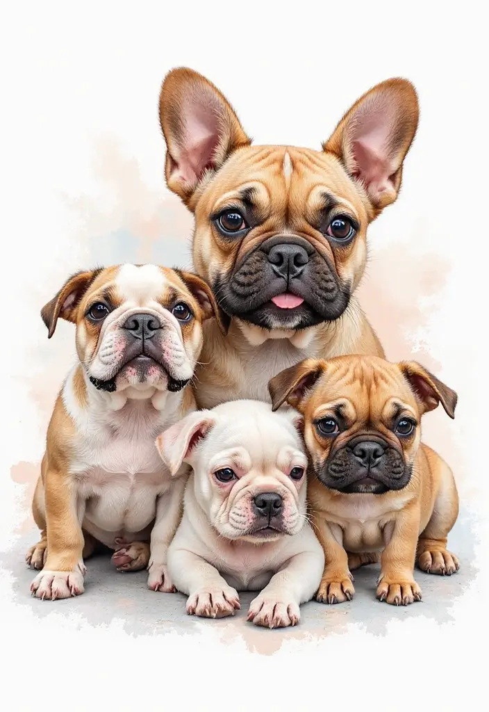 30 Realistic English and French Bulldog Tattoos You’ll Love - 8. Bulldog Family Portrait