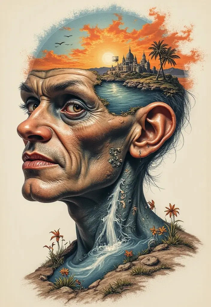 50 Shrunken Head Tattoo Designs for Bold and Edgy Styles - 8. Surrealistic Elements