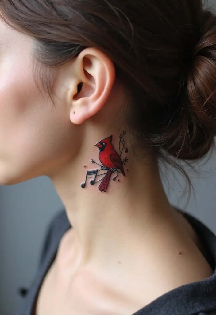 30 Small Cardinal Tattoos for Unique Inspiration 8 30 Small Cardinal Tattoos for Unique Inspiration - 8. The Cardinal’s Song