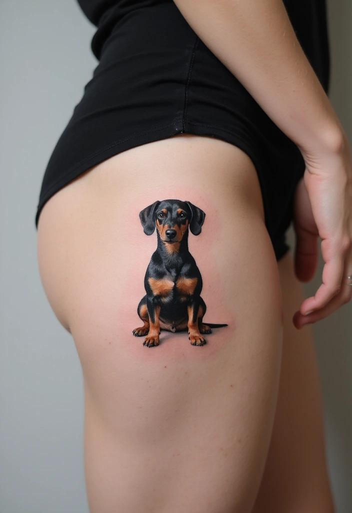 50 Small Wiener Dog Tattoos with Cute and Minimalist Designs - 8. Adorable Sitting Pose