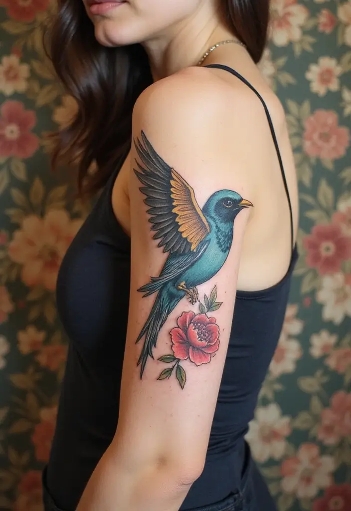 50 Sparrow Tattoos with Symbolism and Artistic Styles - 8. Vintage Sparrow Tattoo
