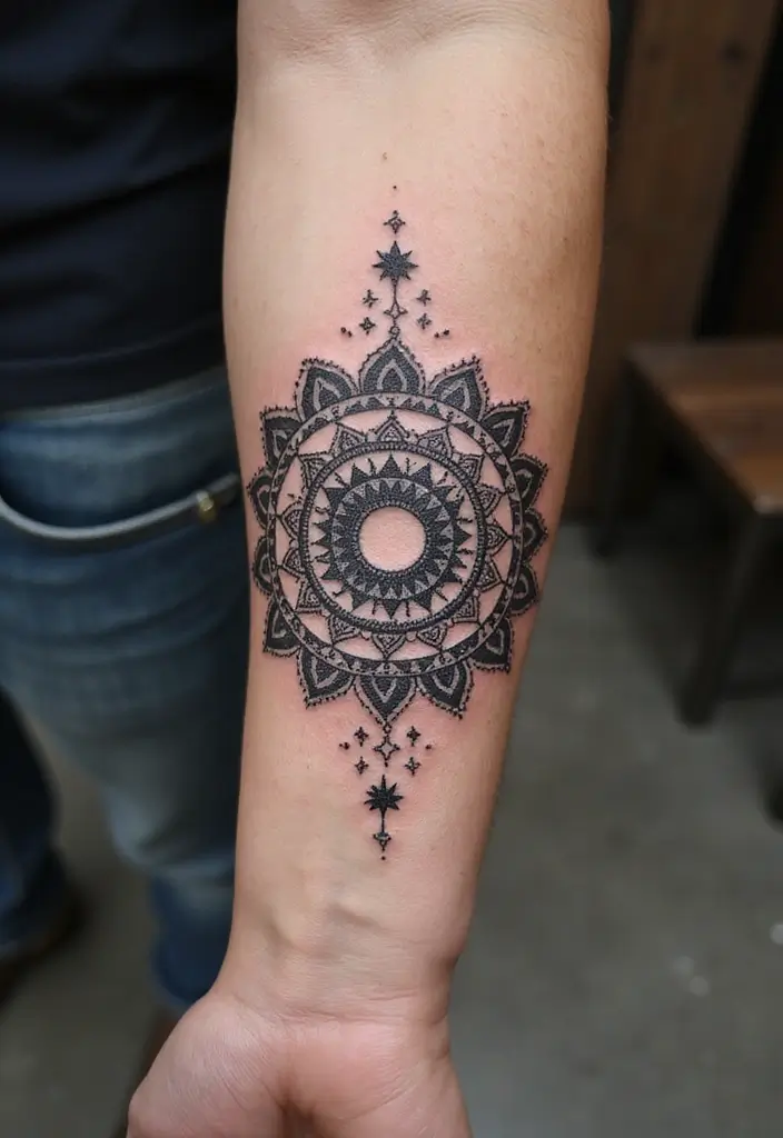 30 Star Tattoos That Are Timeless and Beautiful 8 30 Star Tattoos That Are Timeless and Beautiful - 8. Starry Mandala Tattoos