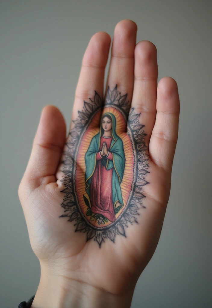 50 Virgin Mary Hand Tattoos with Spiritual and Artistic Designs - 8. Vintage Virgin Mary Design