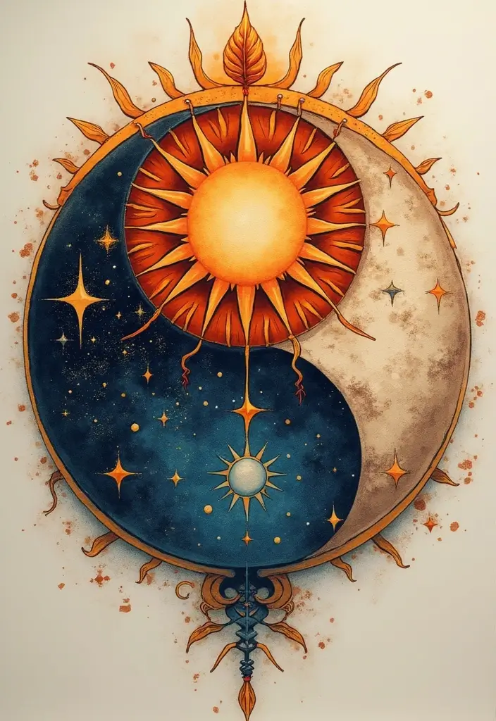 50 Yin Yang Tattoo Ideas with Balance and Harmony Symbolism - 8. Yin Yang with Celestial Bodies