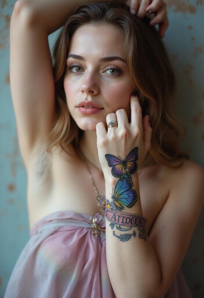 50 Beautiful Butterfly Hand Tattoos for Women: Creative Designs to Inspire Your Next Body Art 41 50 Beautiful Butterfly Hand Tattoos for Women: Creative Designs to Inspire Your Next Body Art - 41. Butterfly with a Banner