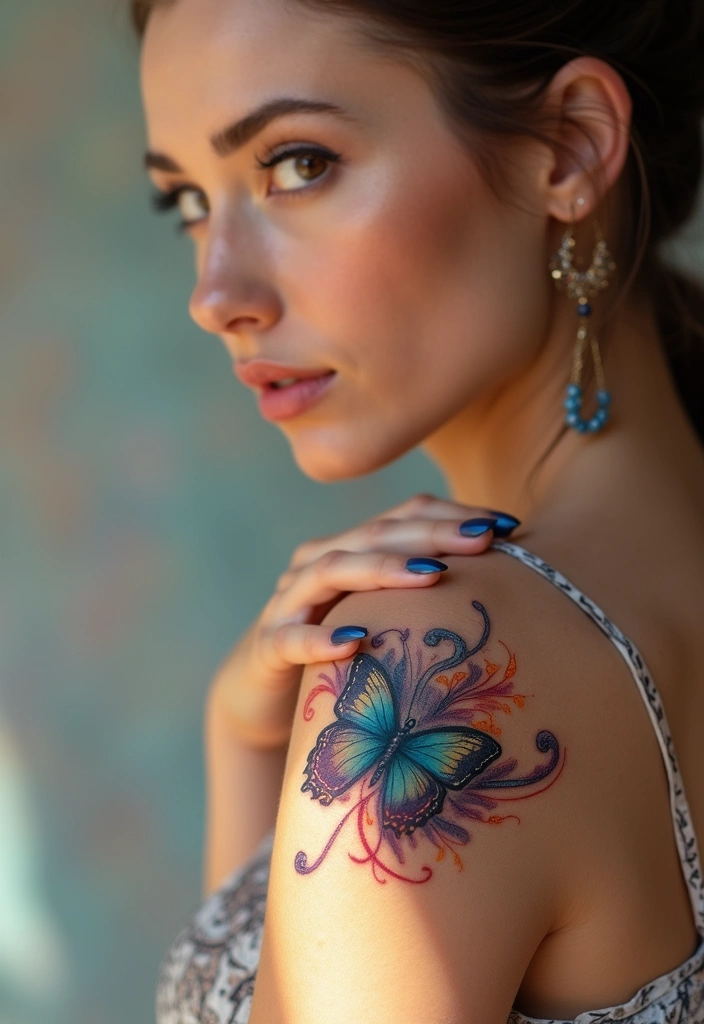 50 Beautiful Butterfly Hand Tattoos for Women: Creative Designs to Inspire Your Next Body Art 42 50 Beautiful Butterfly Hand Tattoos for Women: Creative Designs to Inspire Your Next Body Art - 42. Butterfly with Artistic Swirls
