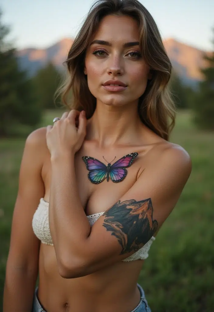 50 Beautiful Butterfly Hand Tattoos for Women: Creative Designs to Inspire Your Next Body Art 43 50 Beautiful Butterfly Hand Tattoos for Women: Creative Designs to Inspire Your Next Body Art - 43. Butterfly with a Mountain