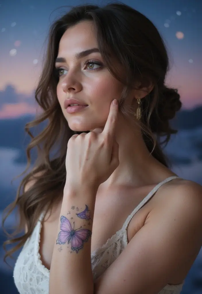 50 Beautiful Butterfly Hand Tattoos for Women: Creative Designs to Inspire Your Next Body Art 46 50 Beautiful Butterfly Hand Tattoos for Women: Creative Designs to Inspire Your Next Body Art - 46. Butterfly with a Crescent Moon
