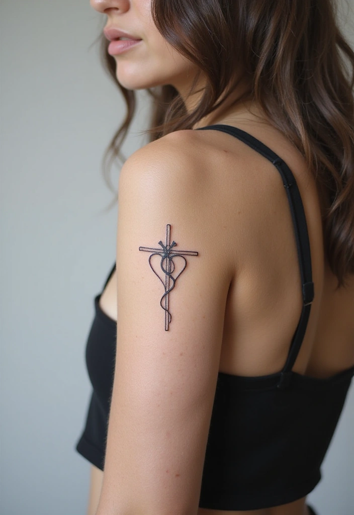 50 Cross Tattoo Ideas for Men and Women with Deep Meaning - 9. Minimalist Cross with Heart