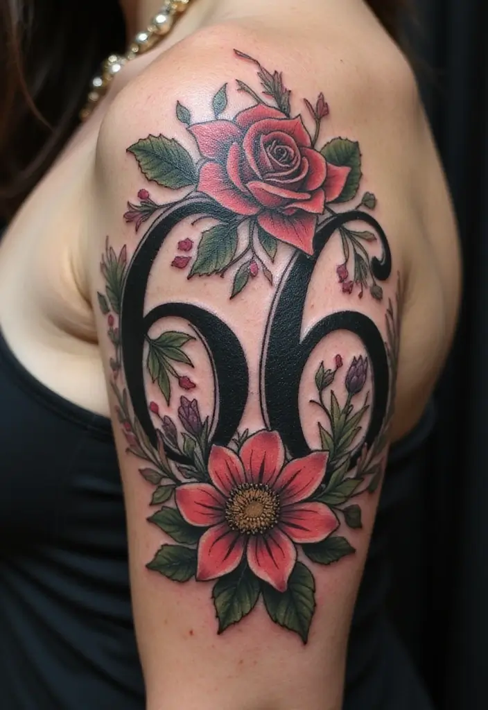 30 Unique 666 Tattoo Designs and Their Dark Meanings 9 30 Unique 666 Tattoo Designs and Their Dark Meanings - 9. Floral Accents with 666