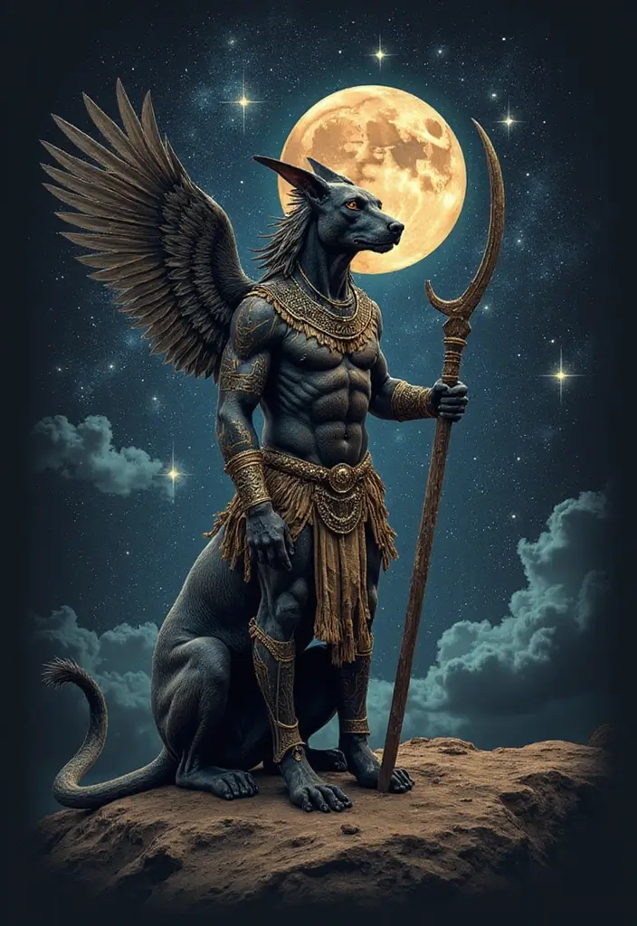 30 Anubis Tattoo Designs with Ancient Egyptian Symbolism 9 30 Anubis Tattoo Designs with Ancient Egyptian Symbolism - 9. Anubis in a Celestial Scene