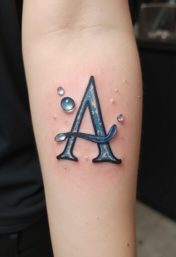 30 Aquarius Tattoos with Zodiac Symbolism and Style 9 30 Aquarius Tattoos with Zodiac Symbolism and Style - 9. Aquarius Glyph with Water Droplets