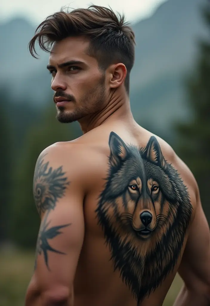 30 Back Tattoo Ideas for Men with Bold and Powerful Designs 9 30 Back Tattoo Ideas for Men with Bold and Powerful Designs - 9. Wolf Design