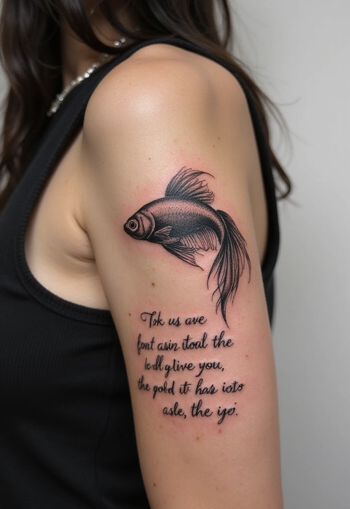 50 Betta Fish Tattoo Ideas with Unique and Colorful Designs 9 50 Betta Fish Tattoo Ideas with Unique and Colorful Designs - 9. Betta Fish with Inspirational Quotes
