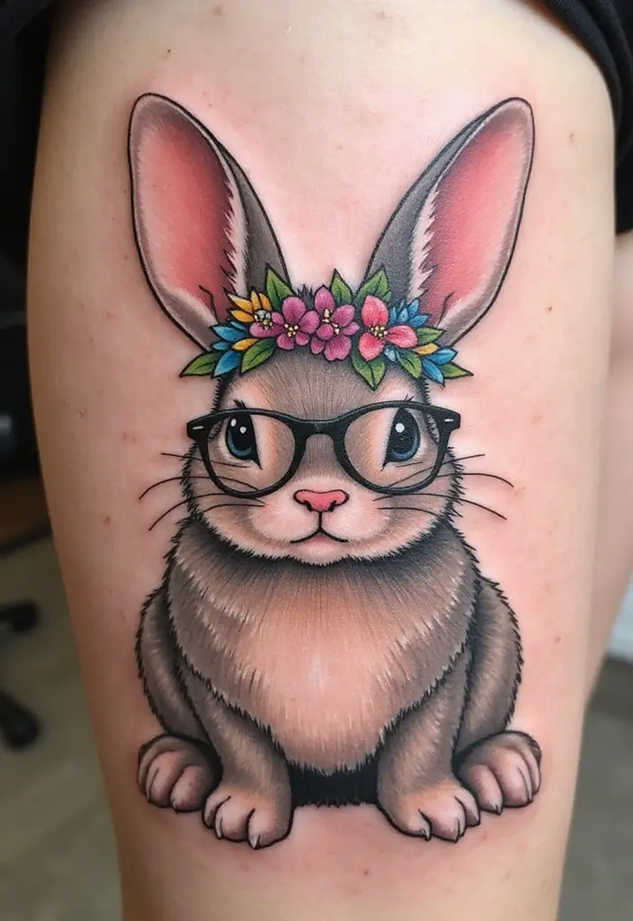 50 Bunny Tattoo Meaning Inspirations for Cute and Creative Designs - 9. Bunny with Accessories