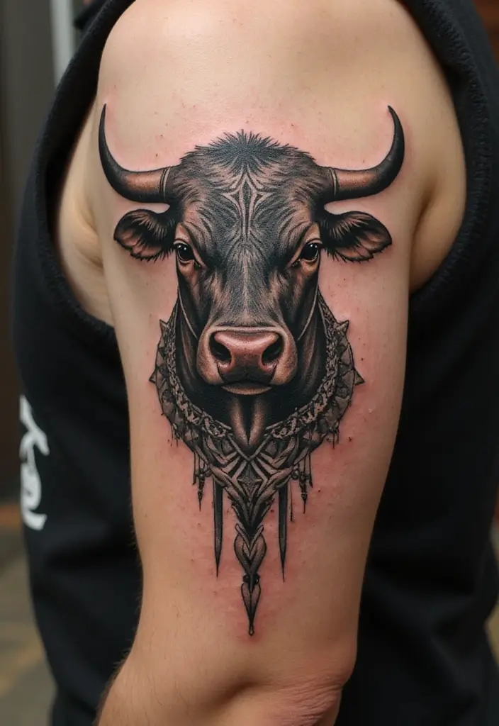 50 Cow Tattoo Designs with Fun and Unique Symbolism - 9. Cow with Tribal Elements