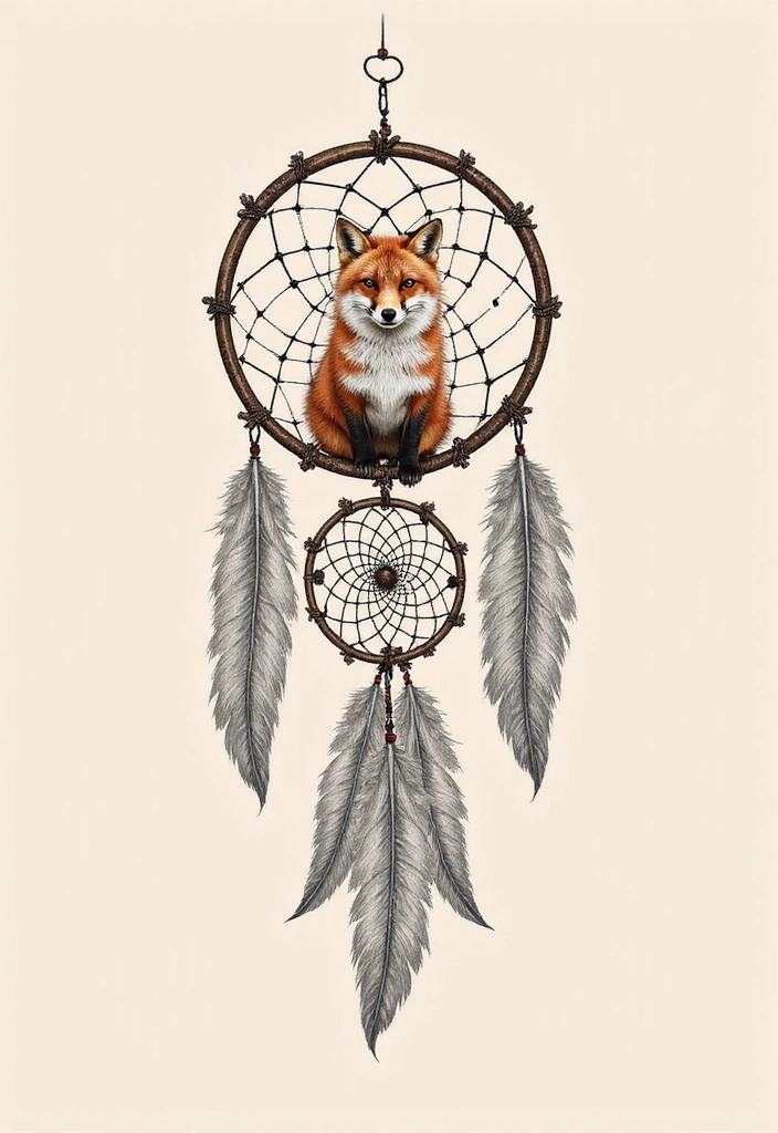 30 Fox Tattoos with Creative and Symbolic Designs - 9. Fox with Dreamcatcher