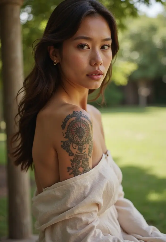 50 Front Shoulder Tattoos for Females That Are Stylish and Bold 9 50 Front Shoulder Tattoos for Females That Are Stylish and Bold - 9. Cultural Symbols