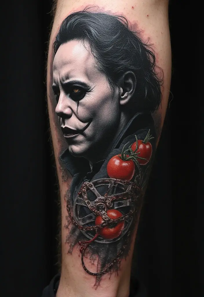 30 Ghostface Tattoo Ideas for Horror Fans - 9. Ghostface with a Film Reel
