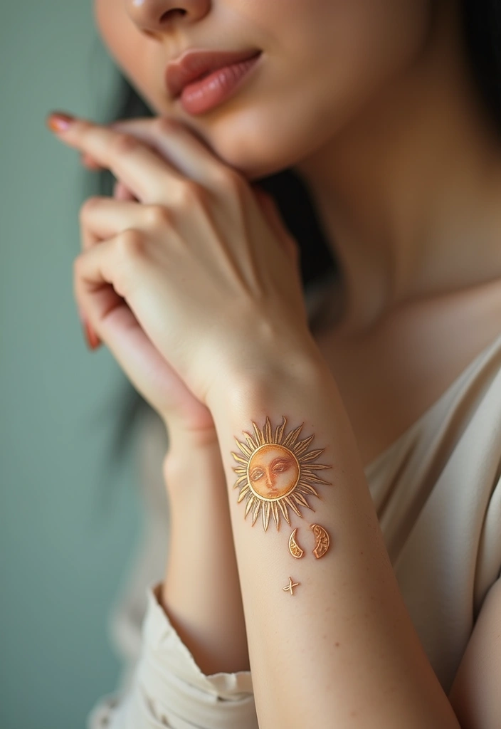 50 Beautiful Hand Tattoos for Women with Unique Design Ideas 9 50 Beautiful Hand Tattoos for Women with Unique Design Ideas - 9. Sun and Moon