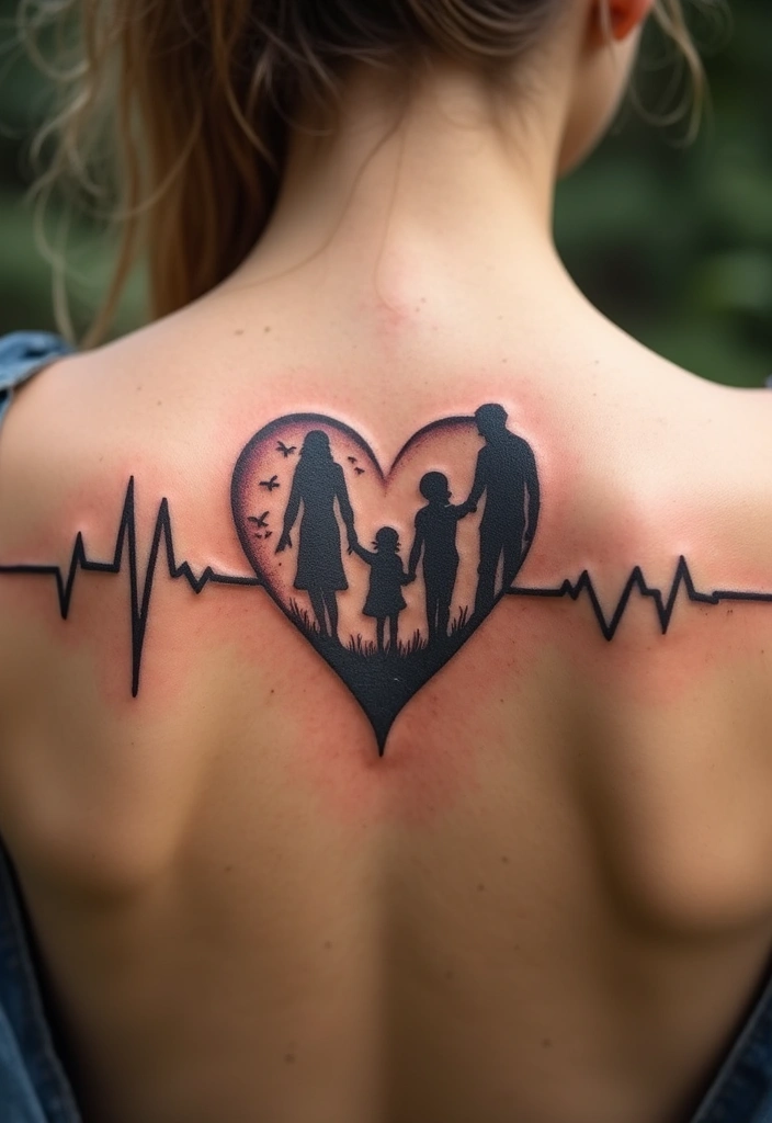 30 Heart Beat Tattoo Designs with Special Meaning 9 30 Heart Beat Tattoo Designs with Special Meaning - 9. Combined Heartbeat and Family Portrait