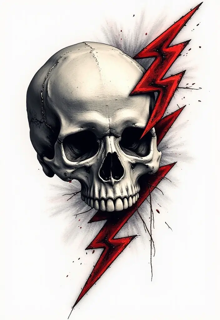 50 Lightning Bolt Tattoos with Bold and Striking Designs 9 50 Lightning Bolt Tattoos with Bold and Striking Designs - 9. Skull and Bolt