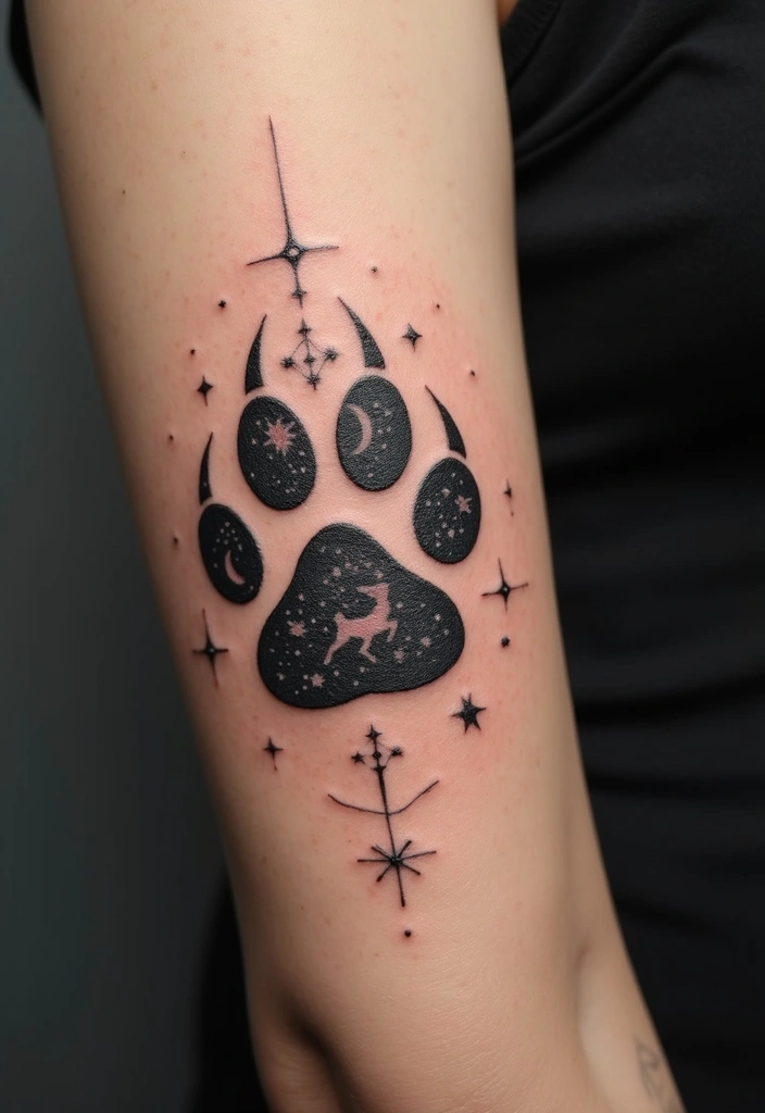 30 Loyalty Over Love Tattoos and Their Symbolism - 9. Zodiac Sign with Paw Print