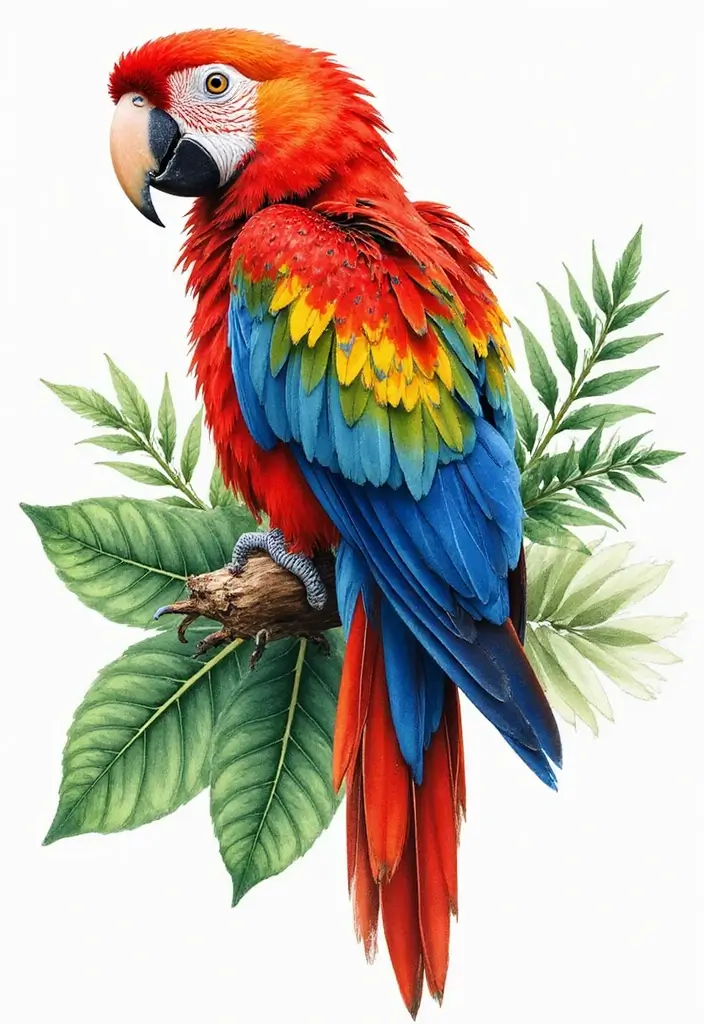 30 Safari Animal Tattoos with Bold and Exotic Designs - 9. Vibrant Macaw: A Rainbow of Colors