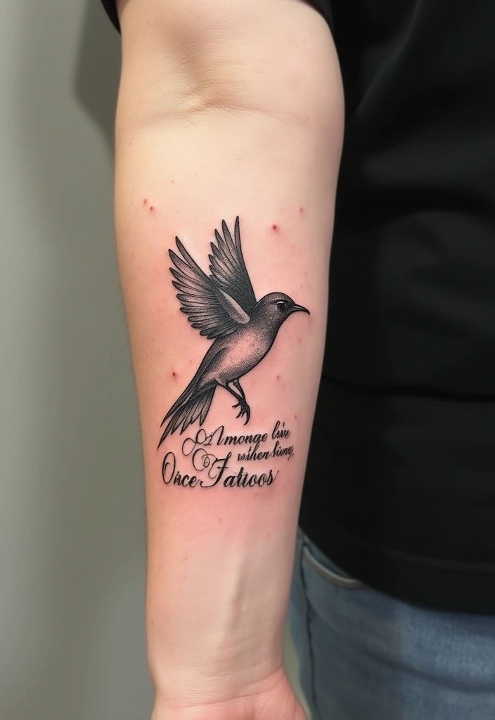 50 Sparrow Tattoos with Symbolism and Artistic Styles - 9. Sparrows with Quotes or Words