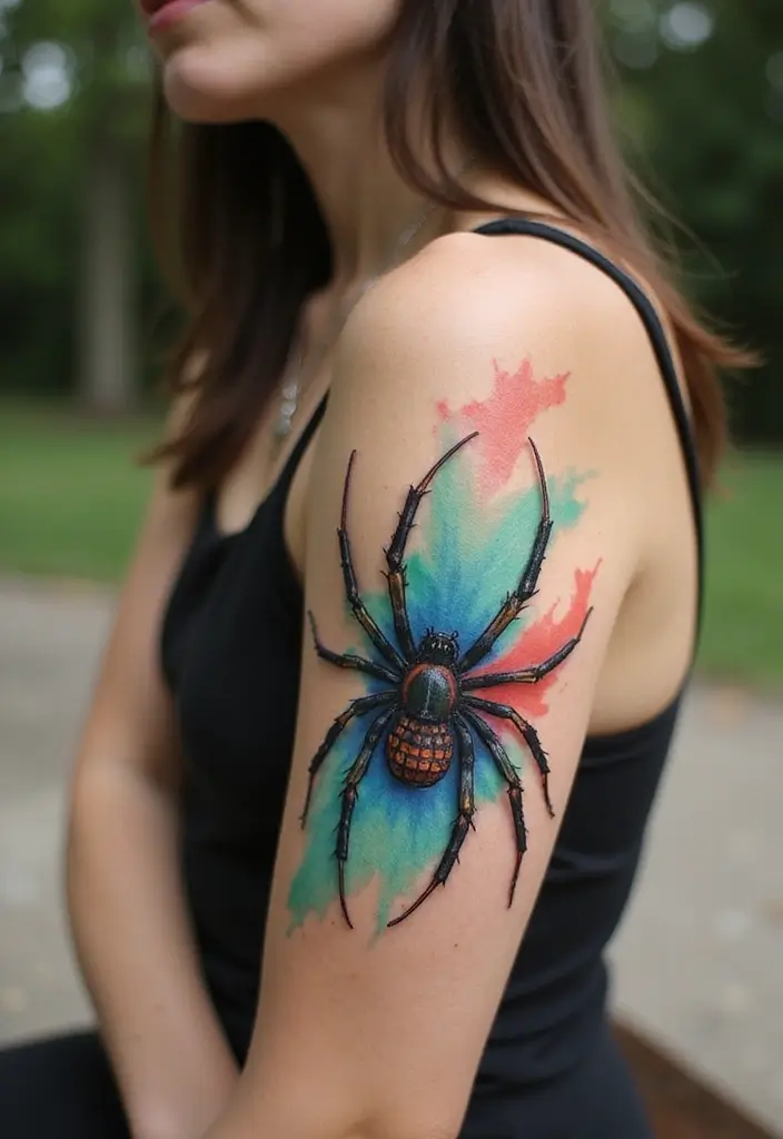 50 Spider Tattoo Designs with Meaning and Bold Styles 9 50 Spider Tattoo Designs with Meaning and Bold Styles - 9. Watercolor Spider Tattoo